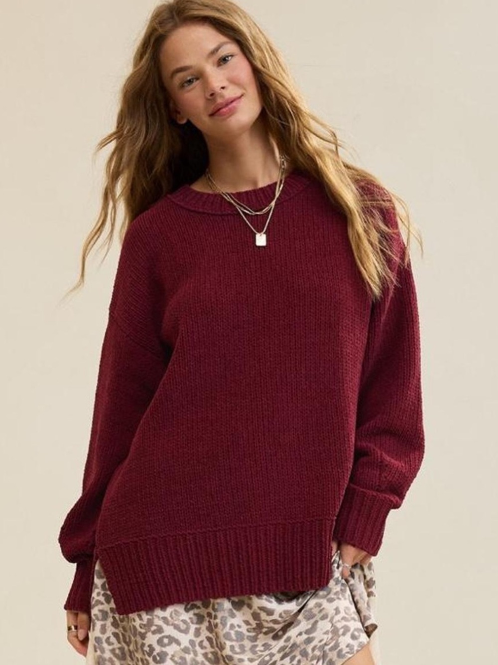 Chenille burgundy Crewneck Sweater